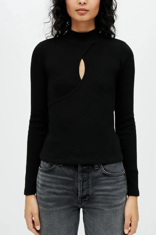 Keyhole Mock Neck Top In Black Limited Time Offers