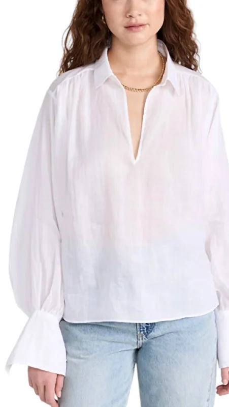 Keyhole Pop Over Blouse In White Seasonal Trend