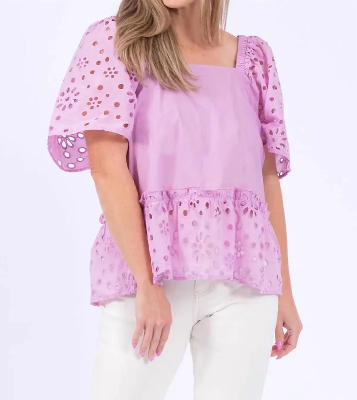 Kieran Eyelet Top In Lilac Luxury Fashion for Women