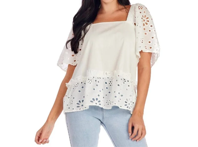 Kieran Eyelet Top In White Modern Women's Fashion