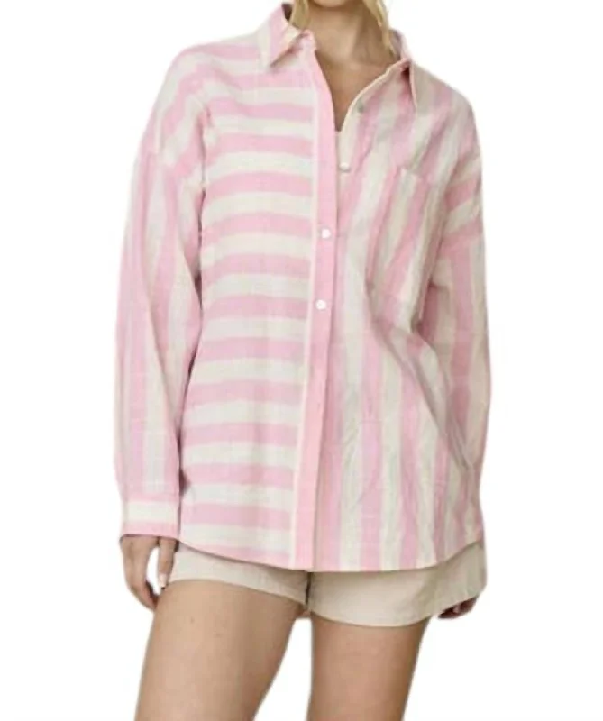 Kimberly Stripe Oversized Shirt In Pink Fashionista Favorites