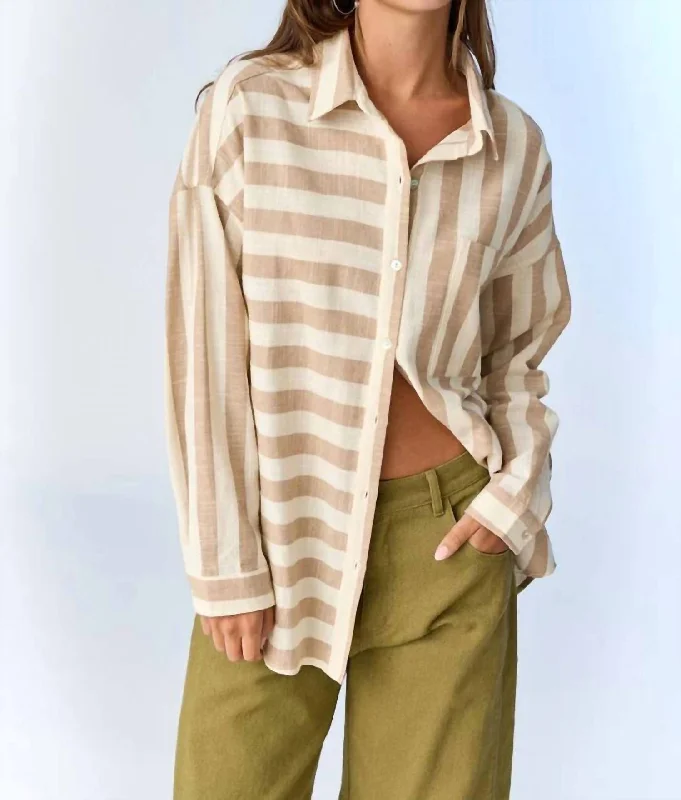 Kimberly Stripe Oversized Shirt In Taupe Refined Simplicity