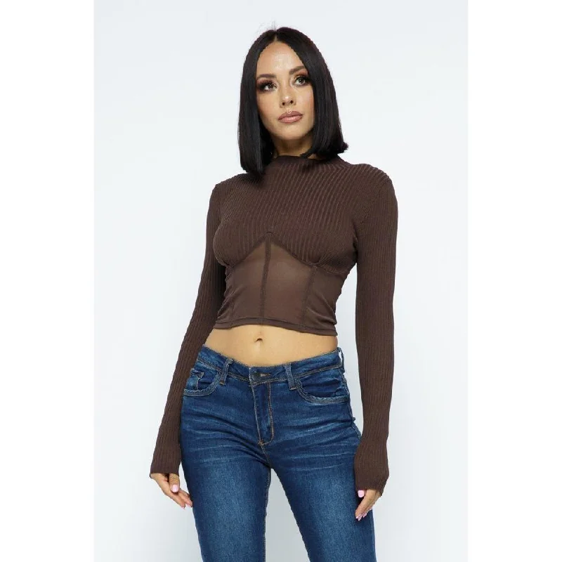 Knit Crop Top With Bottom Mesh Discover Promotions