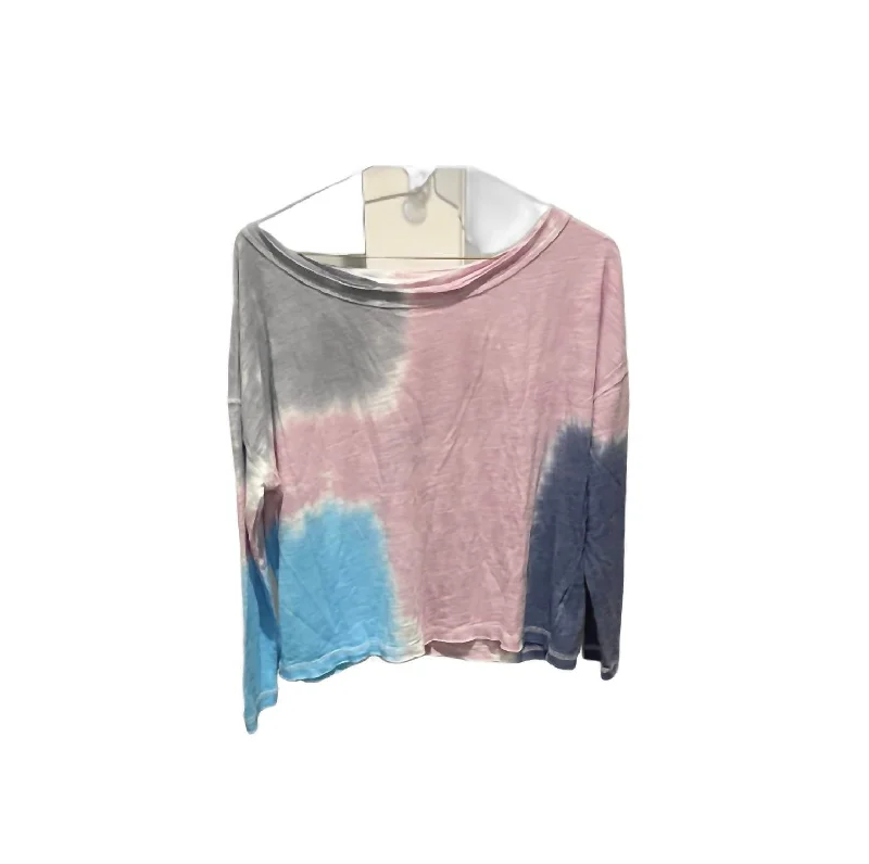 L/s Slub Jersey Open Neck Drop Shoulder Tee Tie Dye Tropical Island - Inspired Attire