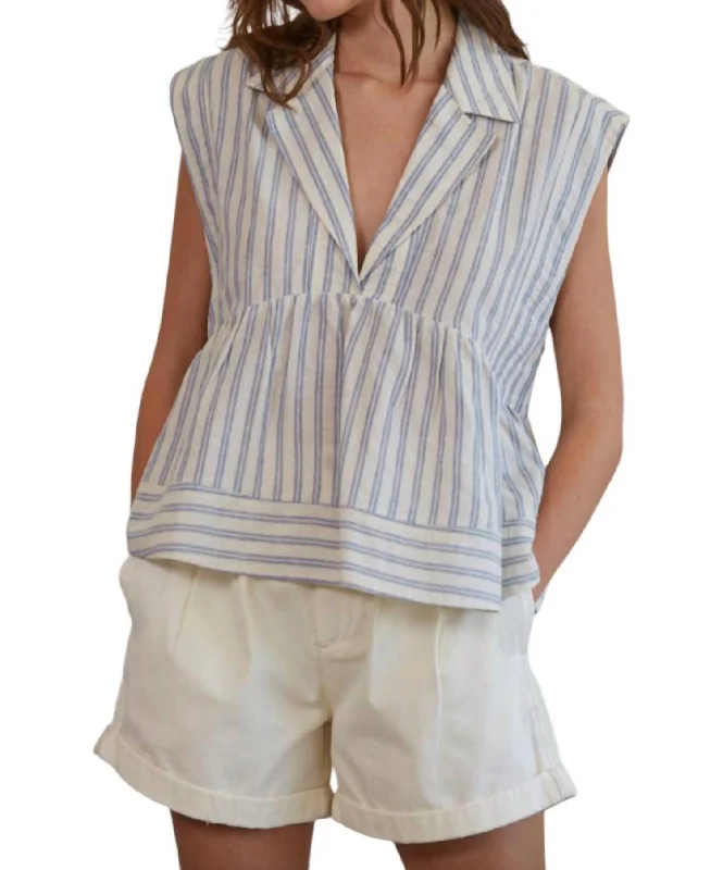 La Jolla Top In Natural Blue Stripe Fashion Forward Femme