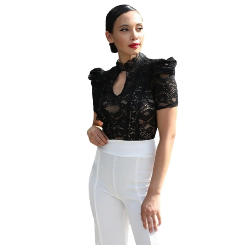 Lace Bodysuit W/front Key Hole Opening Details Charming Silhouette