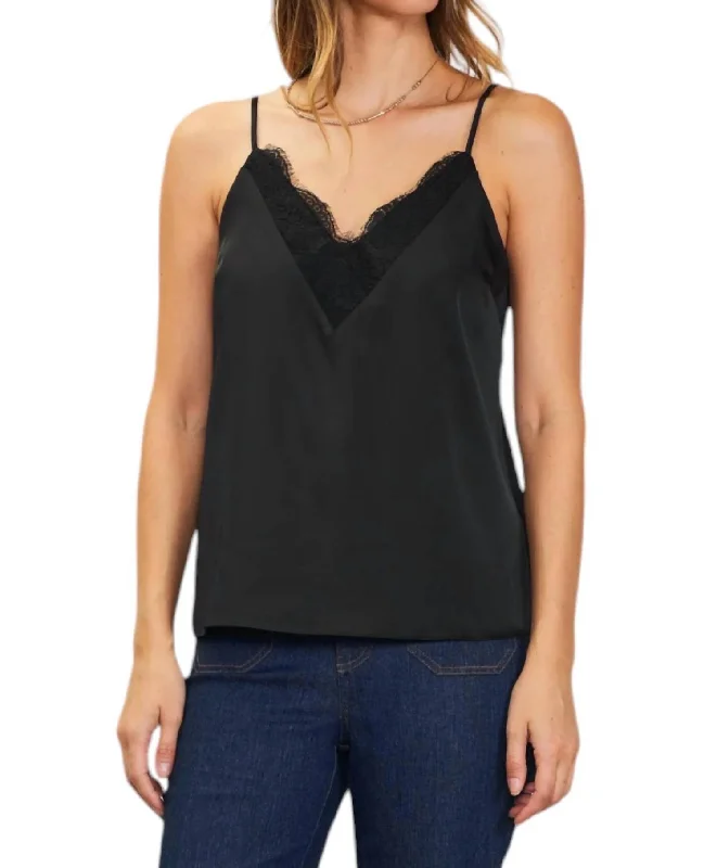 Lace Detail Camisole - Plus In Black Vintage Retro Party Wear