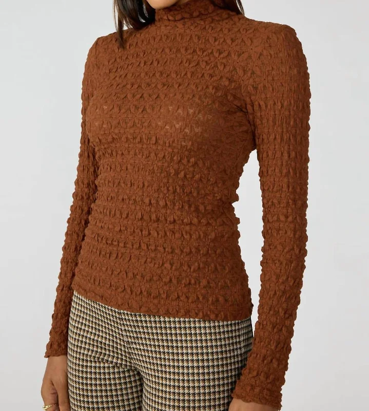 Lace Mock Neck Top In Cafe Chic & Cozy Apparel