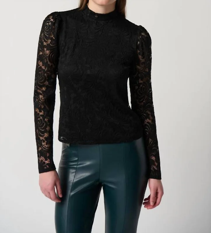 Lace Sleeve Top In Black Casual Chic Clothing