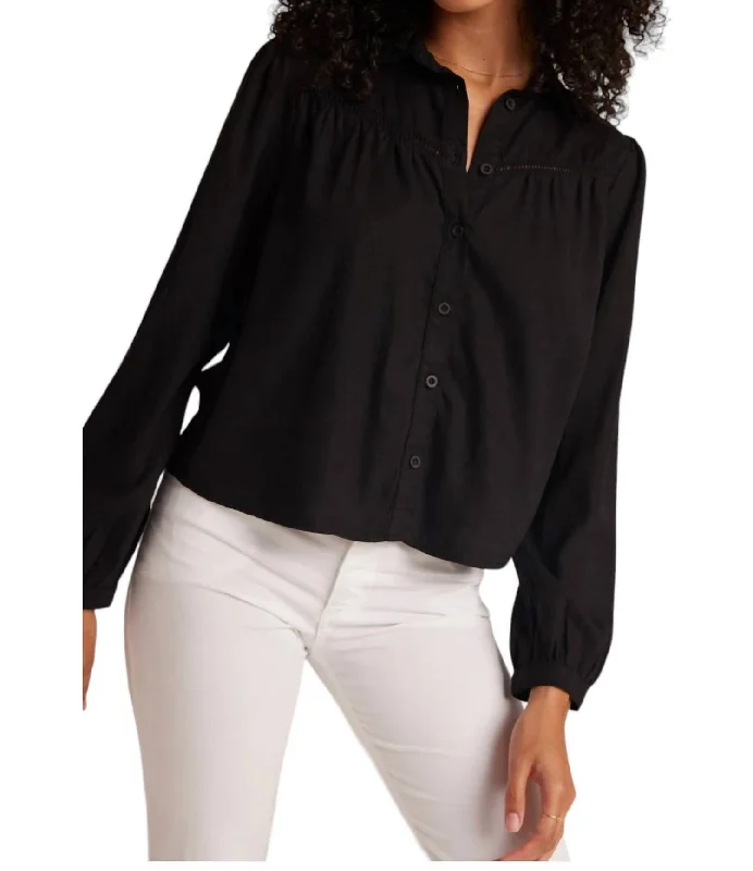 Ladder Trim Long Sleeve Blouse In Black Wardrobe Update