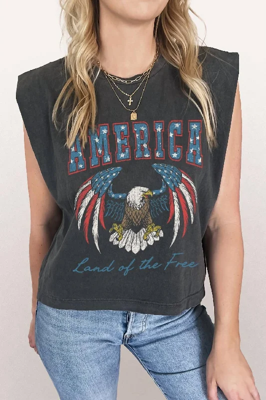 Land Of The Free Eagle Muscle Tee In Black Seasonal Fashion