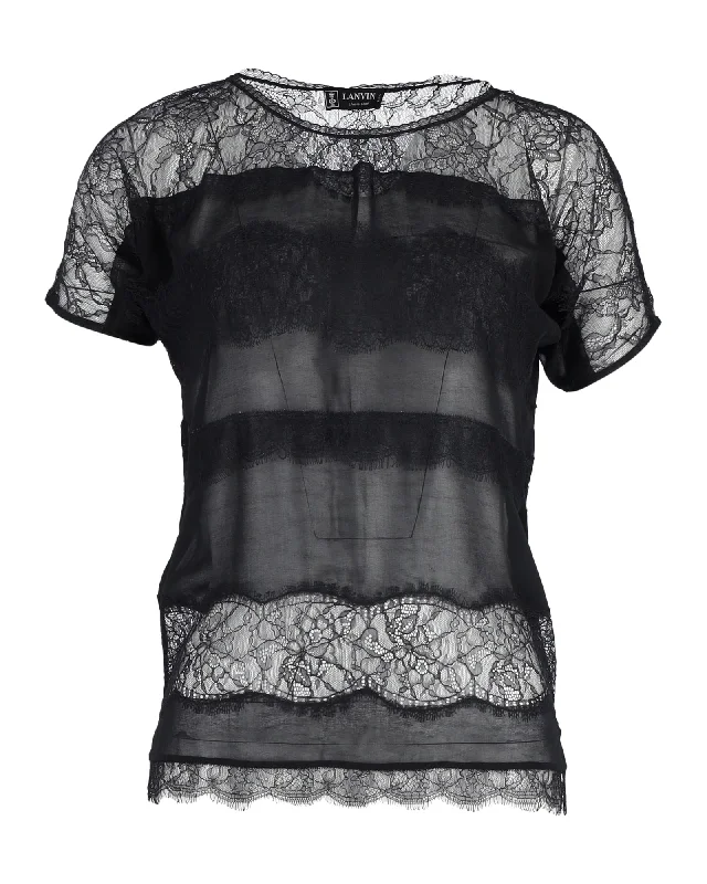 Lanvin Sheer Lace Blouse in Black Silk Fresh Styles, Fresh Deals