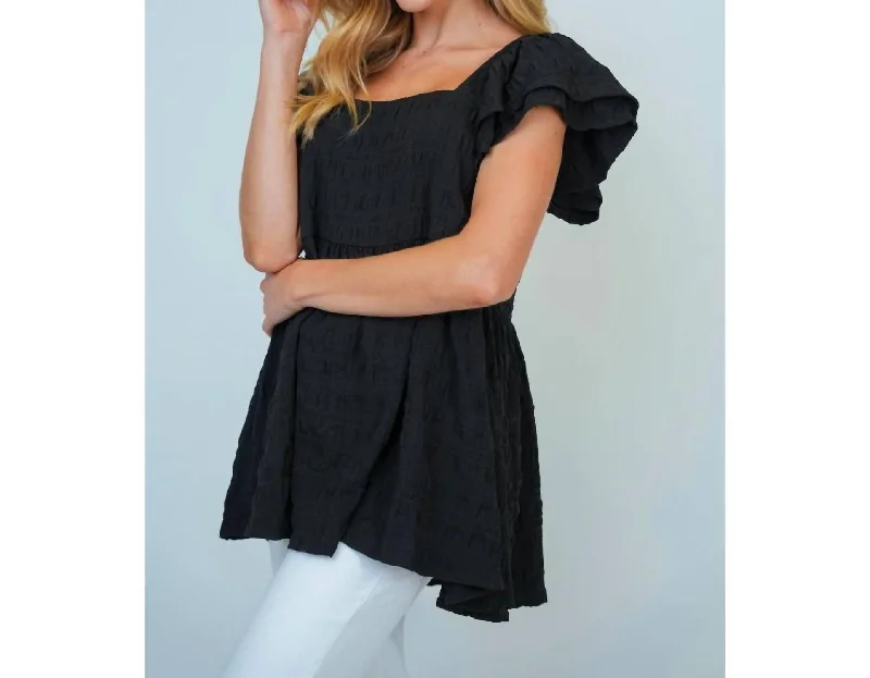 Lara Ruffle Sleeved Peplum Top In Black Exclusive Discount