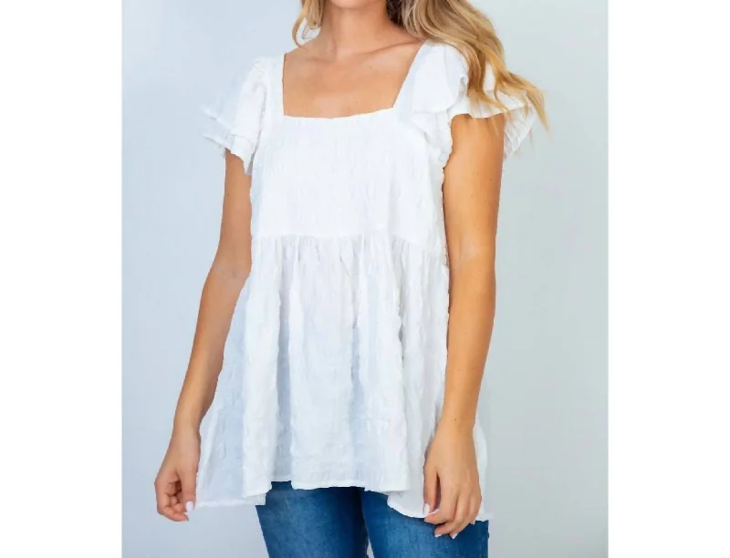 Lara Ruffle Sleeved Peplum Top In White Limited Styles