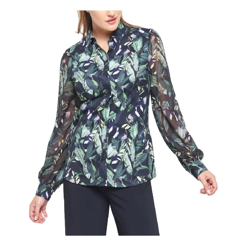 Leaf Print Blouse In Green/multi Hot Picks