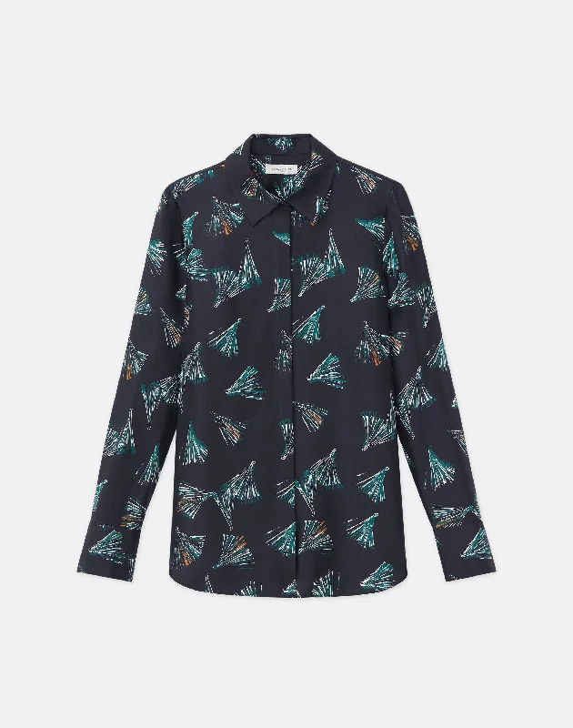 Leafed Pages Print Silk Twill Blouse Elevate Your Wardrobe