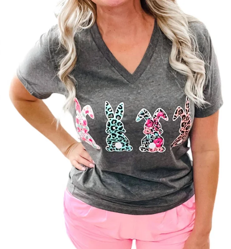 Leopard Floral Bunny Tee In Dark Grey Elevated Style