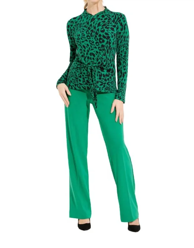 Leopard Print Tie Detail Top In Green/black Quality Driven Apparel