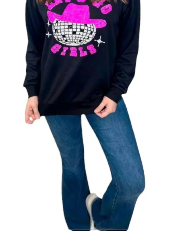 Let’S Go Girls Sequin Patch Sweatshirt In Black Celebrate With Big Savings