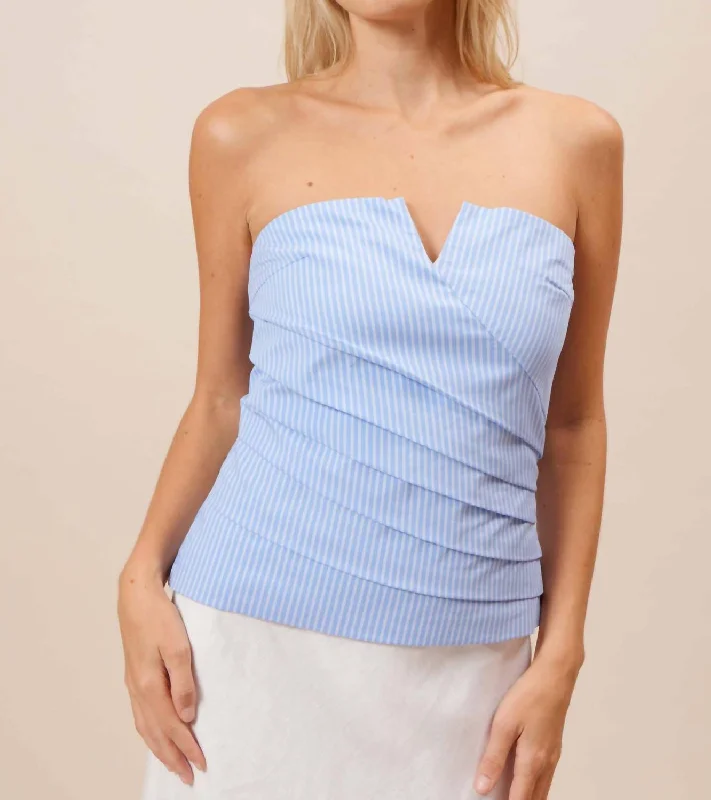 Lia Strapless Top In Blue Stripe Limited Time Offers