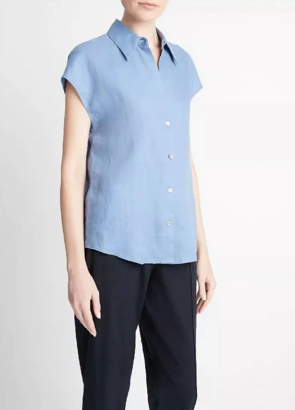 Linen Blouse In Azure Gem Spring Wardrobe