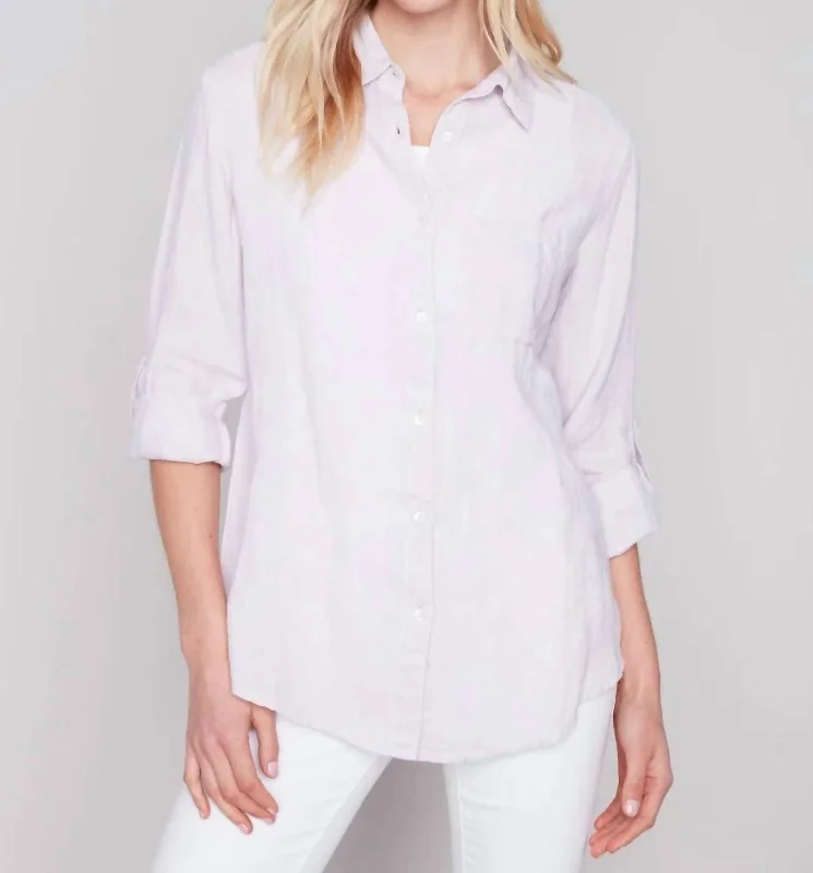 Linen Button Down Shirt In Lavender Fashion Forward