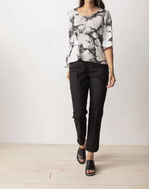 Linen Floral Top In Grey Exclusive Sale