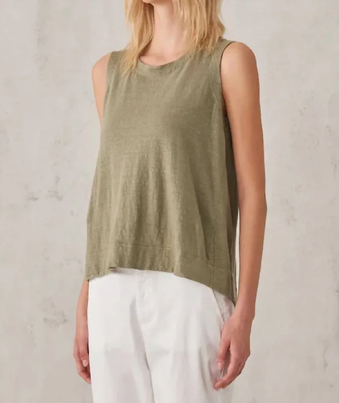 Linen Jersey Tank In Olive Bold Patterns