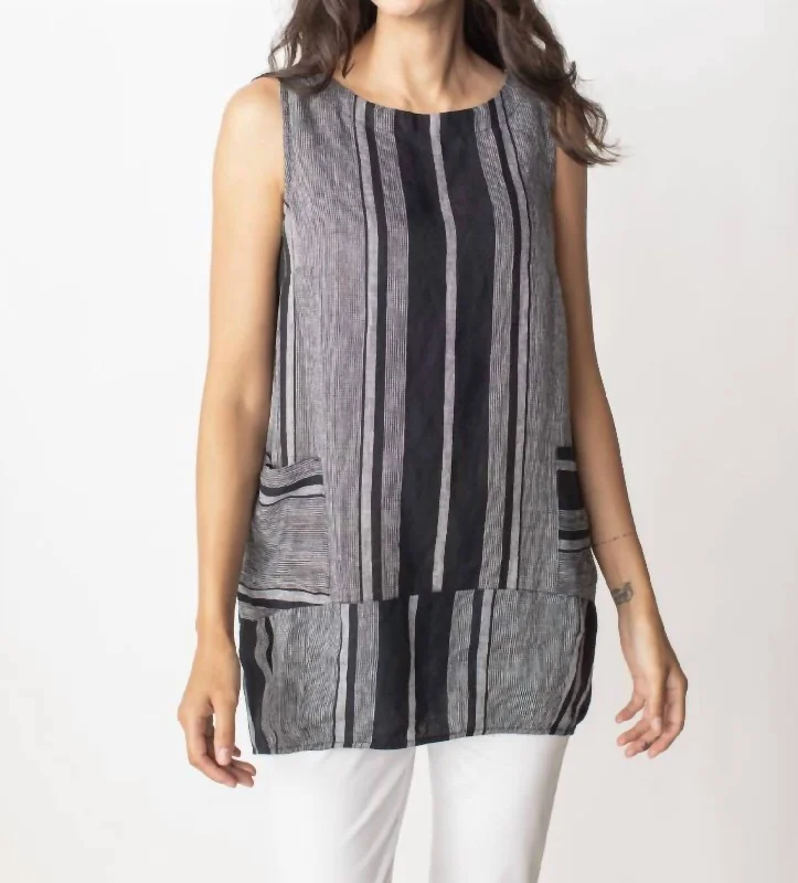 Linen Striped City Tank In Black Bold Fashion