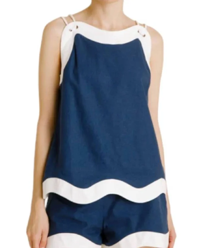 Linen Wave Hem Top In Navy Attire Sale