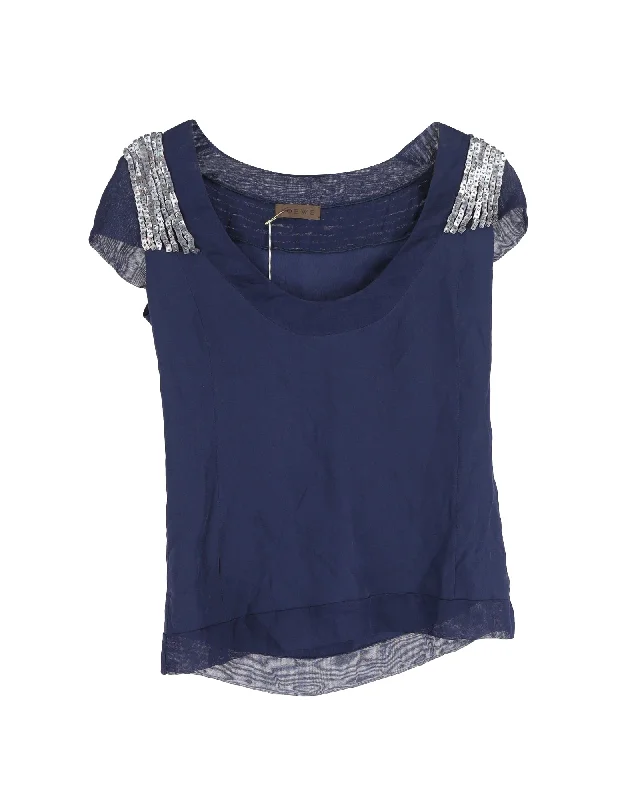 Loewe Embellished T-shirt in Blue Silk Subtle Sophistication