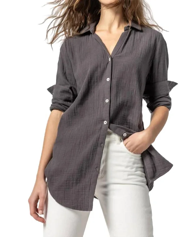 Long Sleeve Button Down Tunic Top In Stingray Premium Quality Garments