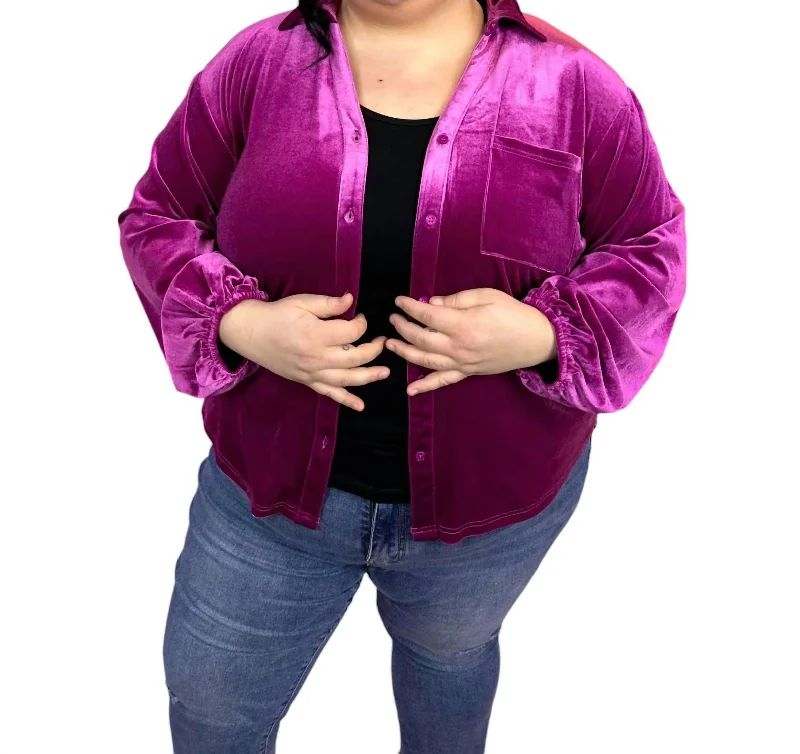 Long Sleeve Buttoned Velvet Top In Rosa Premium Quality Garments