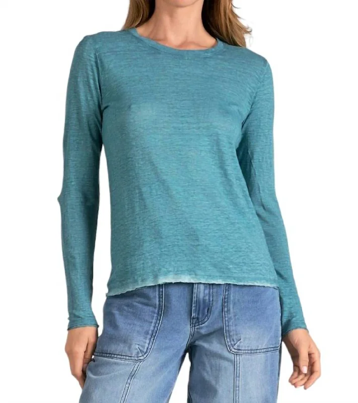 Long Sleeve Crewneck Top In Peacock (Teal) Mega Sales