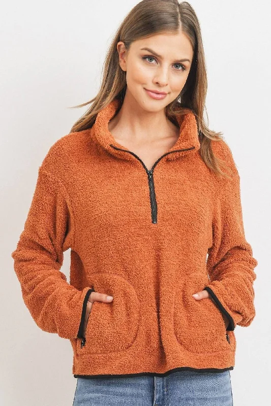 Long Sleeve Half Zipper Pullover Loopie Terry Stylish Savings