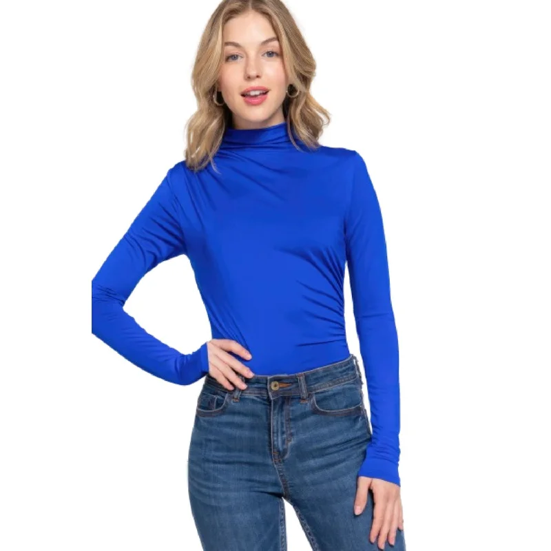 Long Sleeve High Neck Shirring Detail Ity Knit Bodysuit Final Clearance