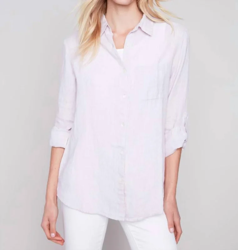 Long Sleeve Linen Shirt In Lavender Athleisure Wear Special Offer