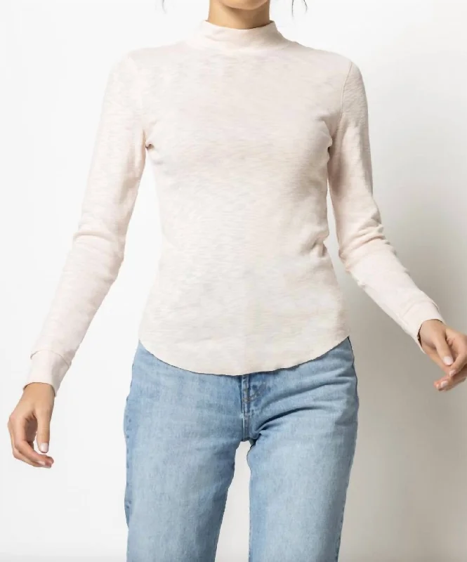 Long Sleeve Mock Neck Tee In Petal Refined Look