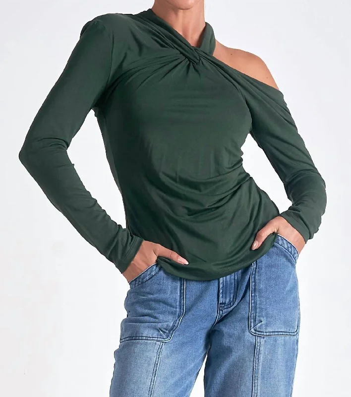 Long Sleeve Off-Shoulder Top In Dark Green Seasonal Trends