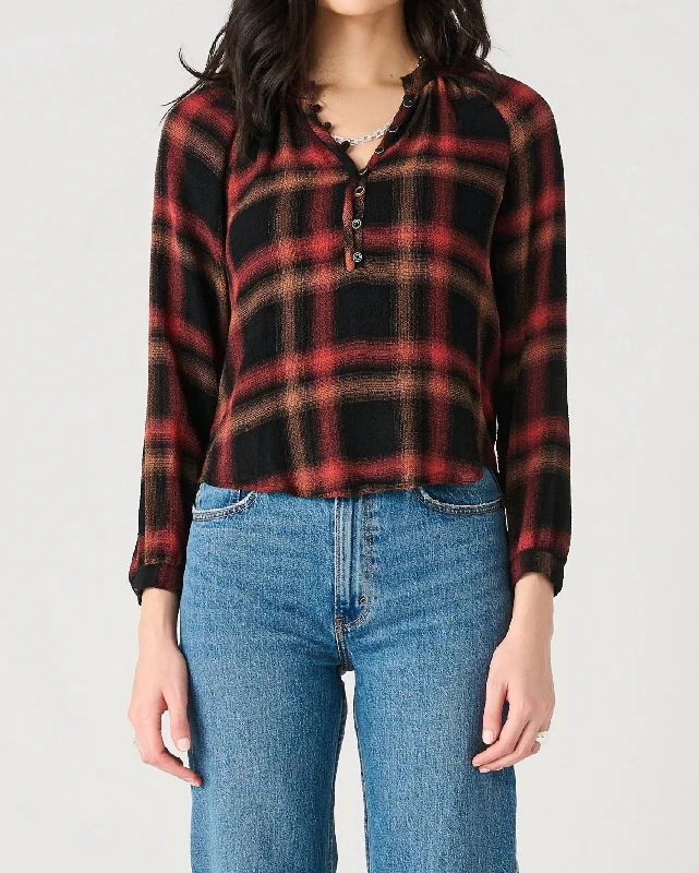 Long Sleeve Plaid Shirt In Golden Rust Minimalist Office - Ready Style