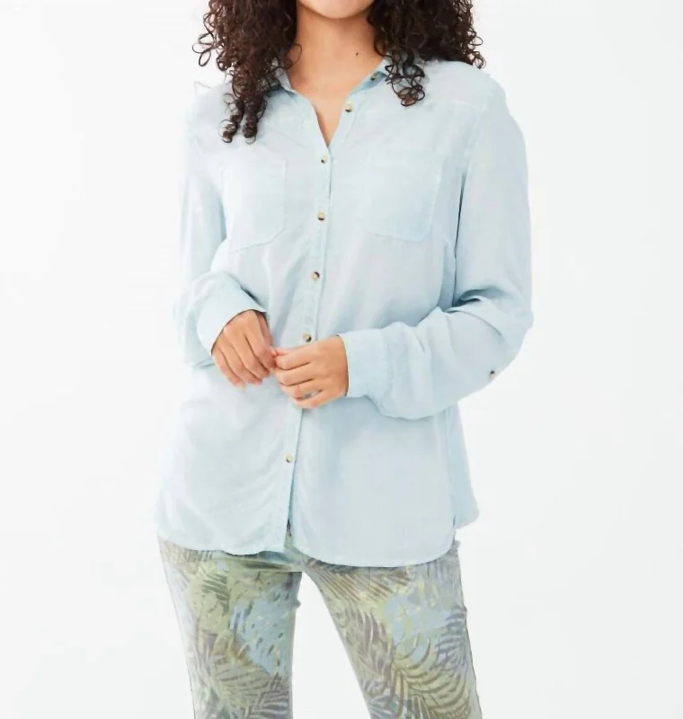 Long Sleeve Roll Tab Shirt In Glass Effortless Style