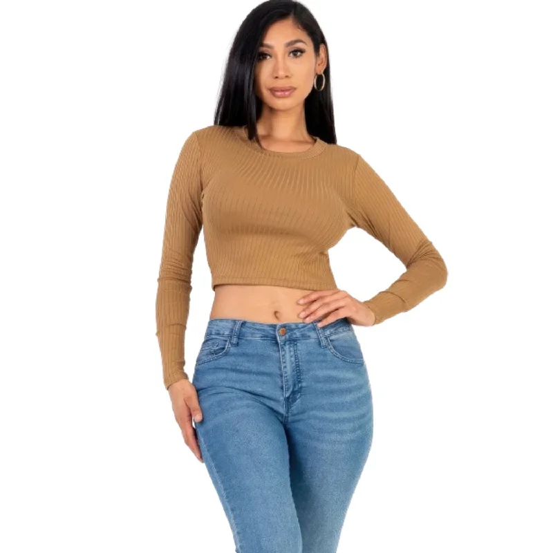 Long Sleeve Round Neck Basic Crop Top Step Ahead, Lead The Trend