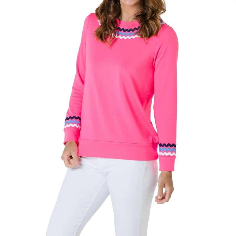 Long Sleeve Top With Ric Rac In Hibiscus Elegant Clothing