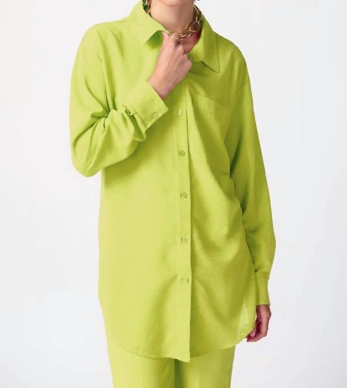 Long Textured Woven High-Low Blouse In Key Lime Feminine Flow