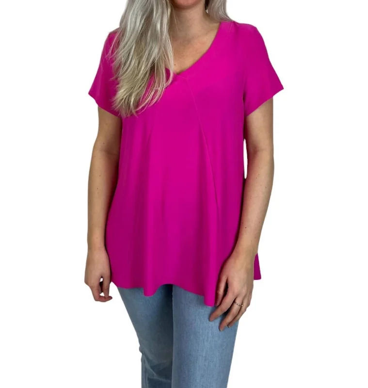 Loose Fit V-Neck Top In Ultra Pink Sustainable Fashion Extravaganza