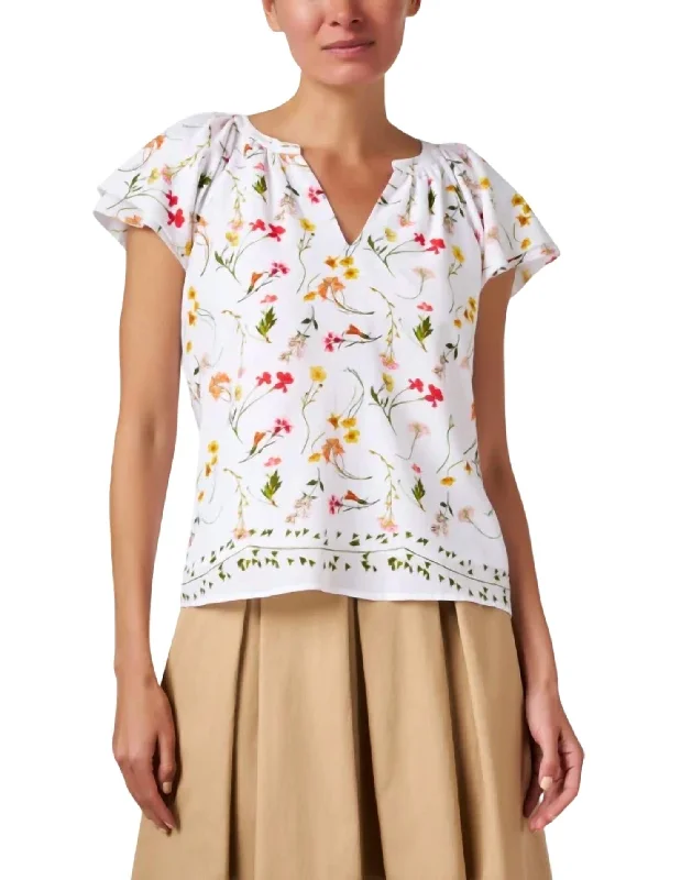 Loren Flutter Sleeve Top In Bloom Sustainable Fashion Extravaganza