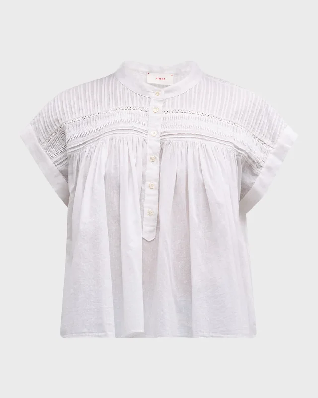 Louelle Ruched Lace-Trim Cotton Top Boho - Chic Festival - Ready Style