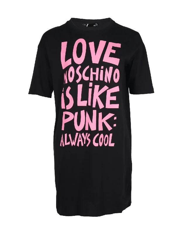 Love Moschino Graphic Slogan Print T-shirt Dress in Black Cotton Final Sale