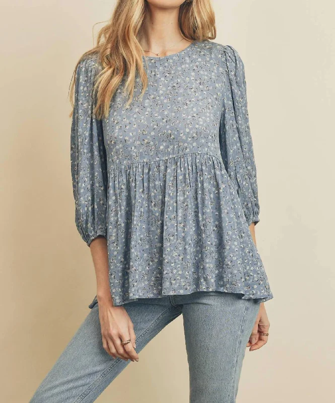 Love Peplum Top In Spring Blue Flash Sale Now