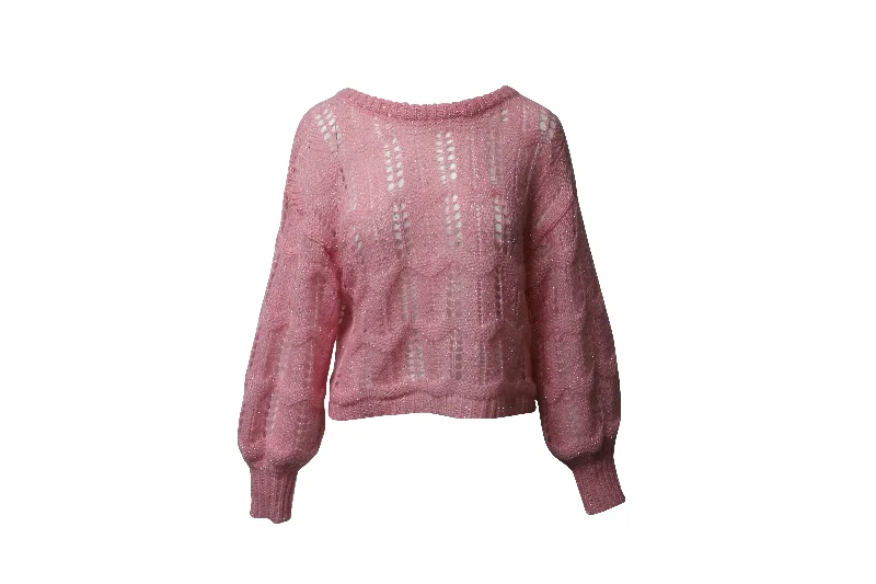 Love Shack Fancy Vyoma Cable Knit Top in Pink Alpaca Wool Chic Everyday Wear